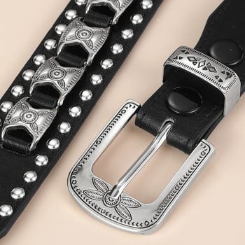 Centură din piele PU cu cataramă metalică, stil punk, închidere cu știft (Material: piele PU; Cataramă: aliaj; Închidere: știft; Stil: punk; Finisaj: antic)
