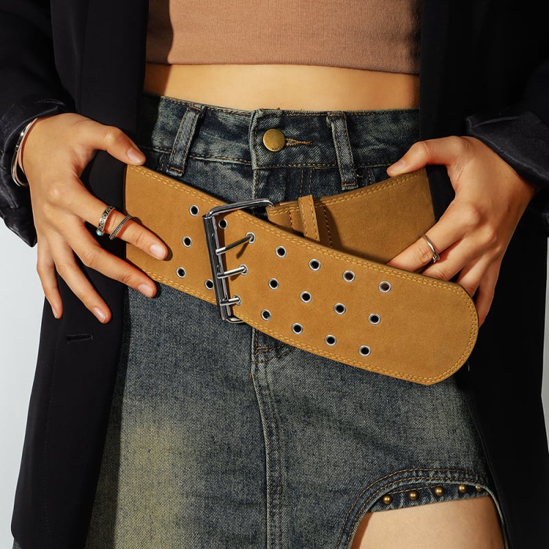Pojas za kaput od PU kože s kopčom od legure, tip kopče s iglom, punk unisex stil, jesen 2024