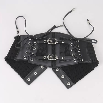 Bandă lată din PU cu dantelă — cataramă din fier, închidere Velcro, lățime peste 4 cm, tricot manual și model reliefat