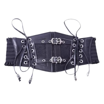 Bandă lată din PU cu dantelă — cataramă din fier, închidere Velcro, lățime peste 4 cm, tricot manual și model reliefat