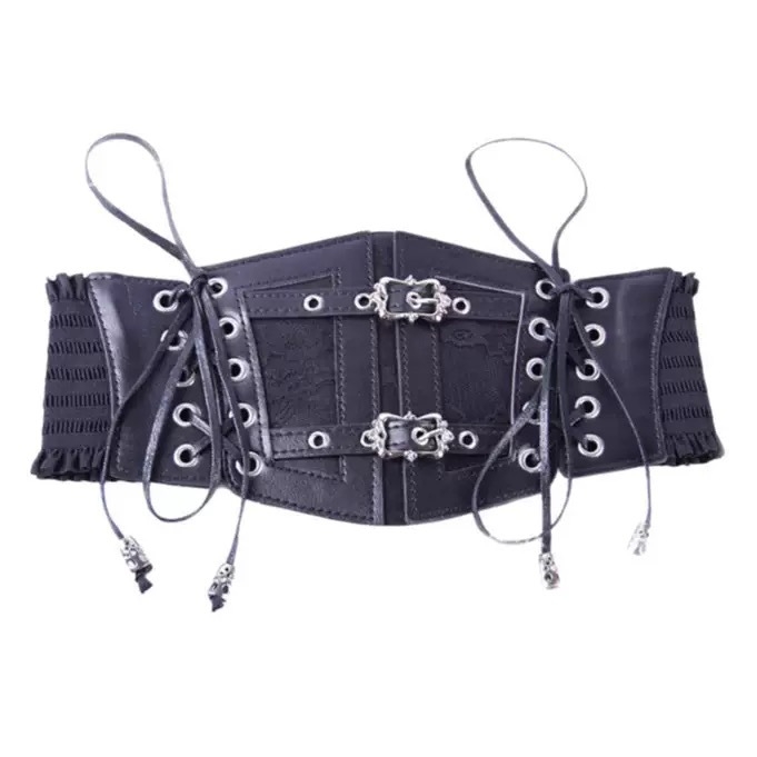 Bandă lată din PU cu dantelă — cataramă din fier, închidere Velcro, lățime peste 4 cm, tricot manual și model reliefat