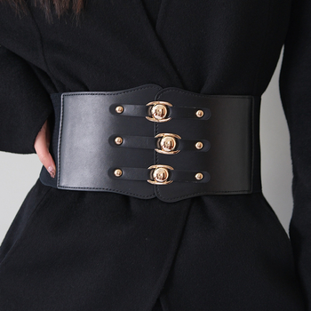 Γυναικεία ευρεία ζώνη PU, πολύπλευρο στυλ, μονοκύκλος σχεδιασμός, χειμώνας 2024