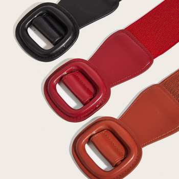 Elastični kaiš za struk s dekorativnom kvadratnom kopčom, metalni kaiš, kopča od legure, završavanje gumbom, ljeto 2025