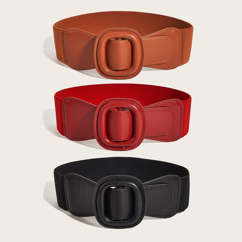 Elastični kaiš za struk s dekorativnom kvadratnom kopčom, metalni kaiš, kopča od legure, završavanje gumbom, ljeto 2025