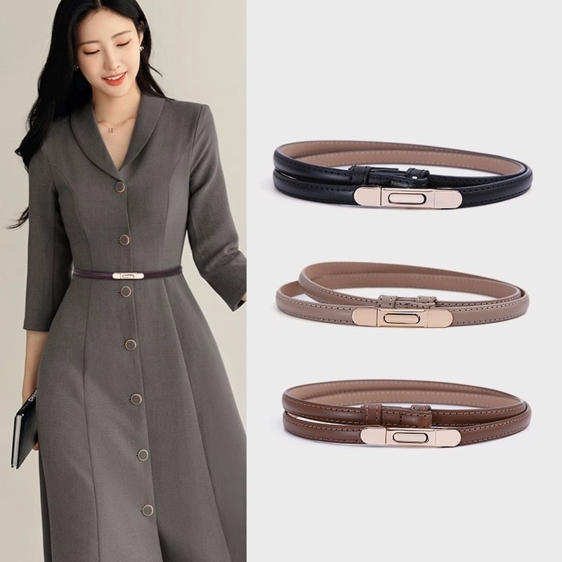 Női vékony bőr deréköv, sokoldalú és egyszerű dizájn (Anyag: valódi bőr; Bőr típusa: első osztályú marhabőr; Csatt: ötvözet; Zárás: csat; Sezon: 2024 nyár; Stílus: sokoldalú, egyszerű)