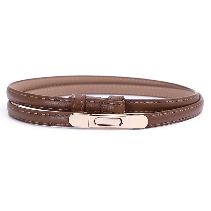 Női vékony bőr deréköv, sokoldalú és egyszerű dizájn (Anyag: valódi bőr; Bőr típusa: első osztályú marhabőr; Csatt: ötvözet; Zárás: csat; Sezon: 2024 nyár; Stílus: sokoldalú, egyszerű)