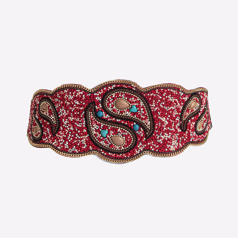 Ζώνη μέσης με χάντρες σε μοτίβο Ταϊ Τσι, ελαστικό κούμπωμα με γρήγορο κλείσιμο, μποέμικο εθνικό στυλ, πλαστικό υλικό