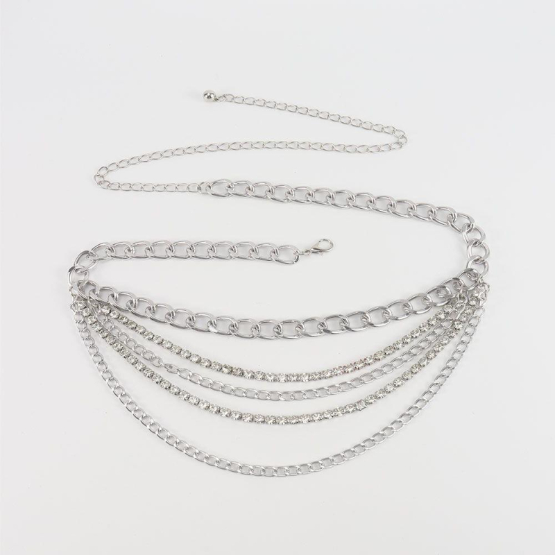 Γυναικεία ζώνη μέσης με πολυεπίπεδη γεωμετρική αλυσίδα από μέταλλο με κρύσταλλα, εξατομικεύσιμη