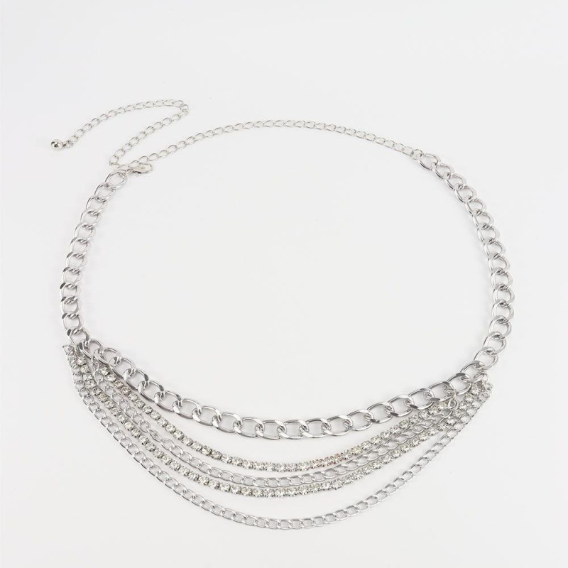 Γυναικεία ζώνη μέσης με πολυεπίπεδη γεωμετρική αλυσίδα από μέταλλο με κρύσταλλα, εξατομικεύσιμη