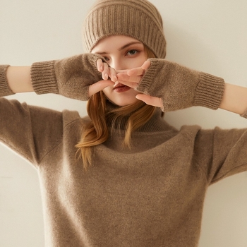 Kašmyro pirštinės, pusiau pirštinės, šiltos, universalios, storo mezginio pynė