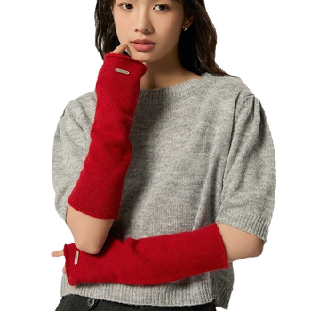 Дълги дамски кашмирени ръкавици, едноцветни, топли за зима, есен и пролет, плетени в японско-корейски стил