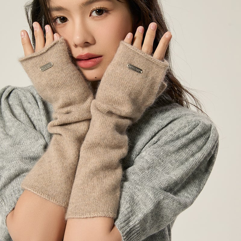 Дълги дамски кашмирени ръкавици, едноцветни, топли за зима, есен и пролет, плетени в японско-корейски стил