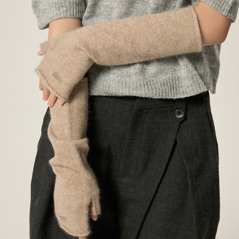 Дълги дамски кашмирени ръкавици, едноцветни, топли за зима, есен и пролет, плетени в японско-корейски стил