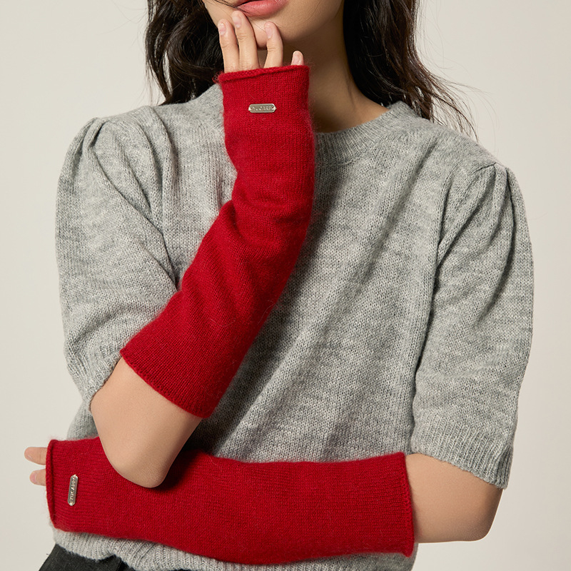 Дълги дамски кашмирени ръкавици, едноцветни, топли за зима, есен и пролет, плетени в японско-корейски стил