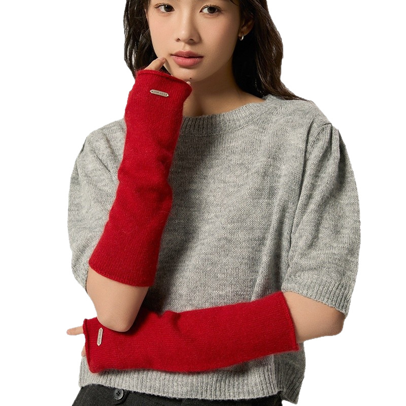 Дълги дамски кашмирени ръкавици, едноцветни, топли за зима, есен и пролет, плетени в японско-корейски стил