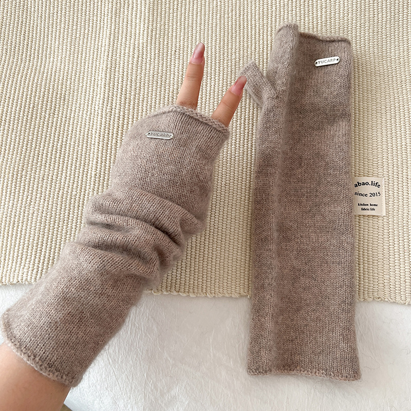 Дълги дамски кашмирени ръкавици, едноцветни, топли за зима, есен и пролет, плетени в японско-корейски стил