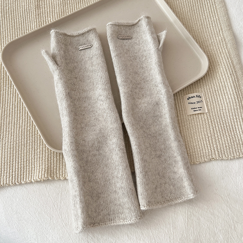 Дълги дамски кашмирени ръкавици, едноцветни, топли за зима, есен и пролет, плетени в японско-корейски стил