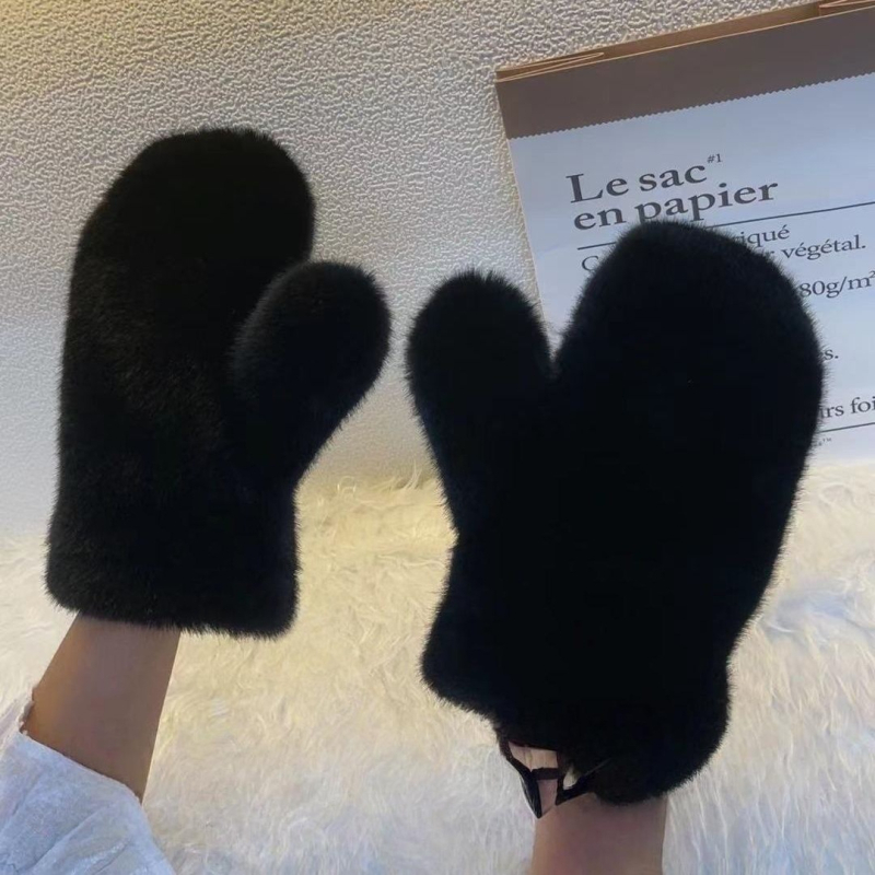 Unisex Χειμερινά γάντια-μιτίνες από Ψεύτικη Γούνα Μίνκ, Χειροποίητα για Σκι