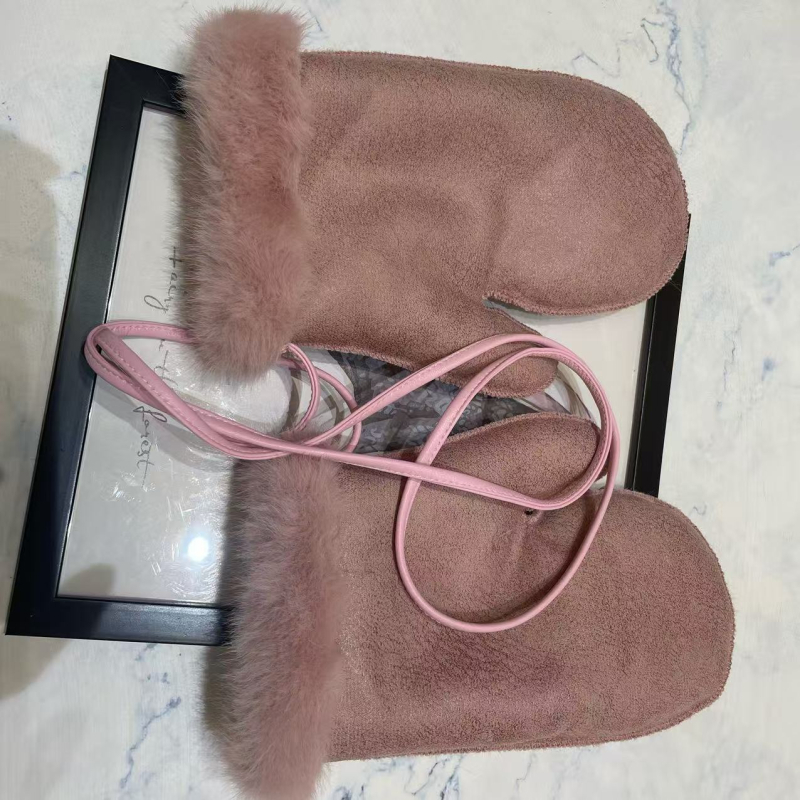 Unisex Χειμερινά γάντια-μιτίνες από Ψεύτικη Γούνα Μίνκ, Χειροποίητα για Σκι