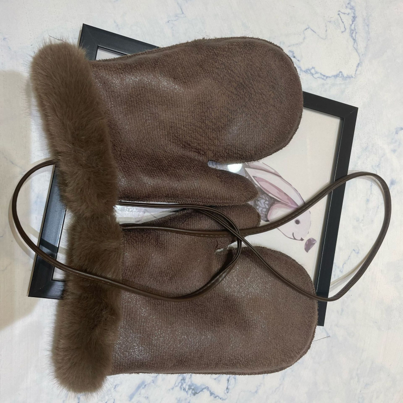 Unisex Χειμερινά γάντια-μιτίνες από Ψεύτικη Γούνα Μίνκ, Χειροποίητα για Σκι