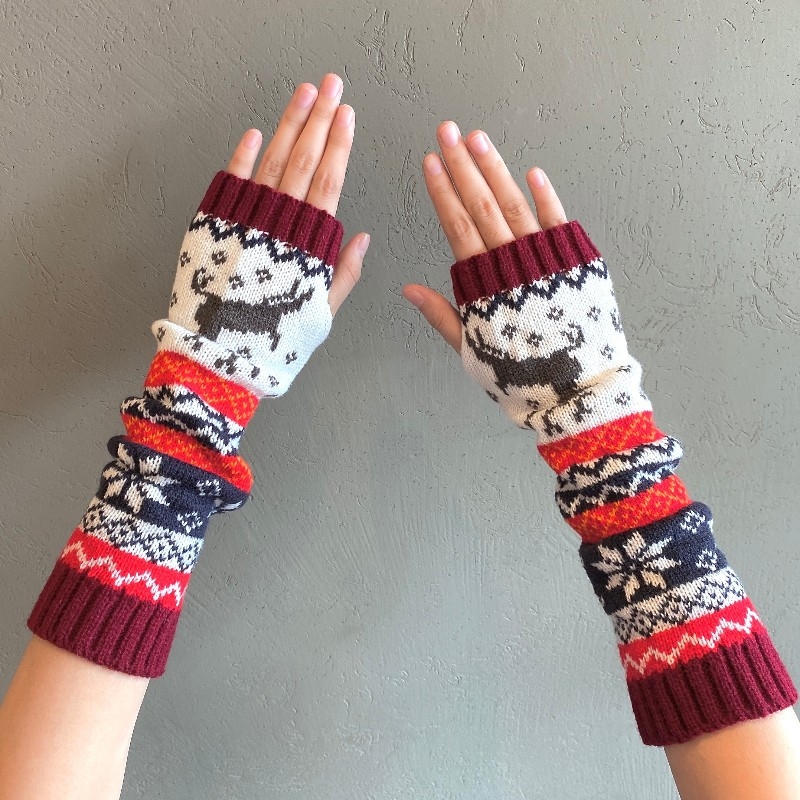 Ръкавици с жакардово плетиво - геометричен модел, топли, за зима и есен, за възрастни жени