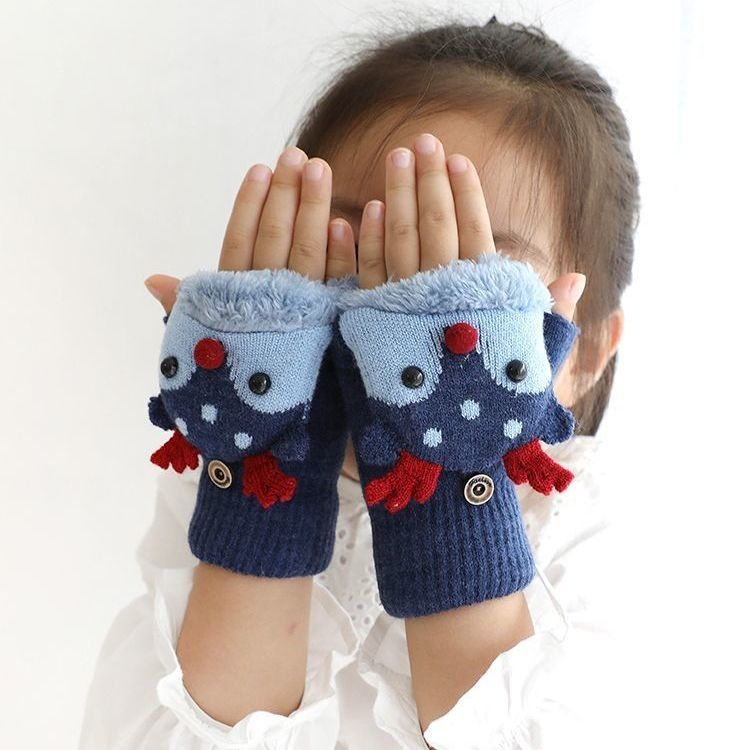 Παιδικά πλεκτά γάντια για τον χειμώνα με επένδυση φλις, μισό δάχτυλο, μοτίβο ελαφιού, για ηλικίες 3–9