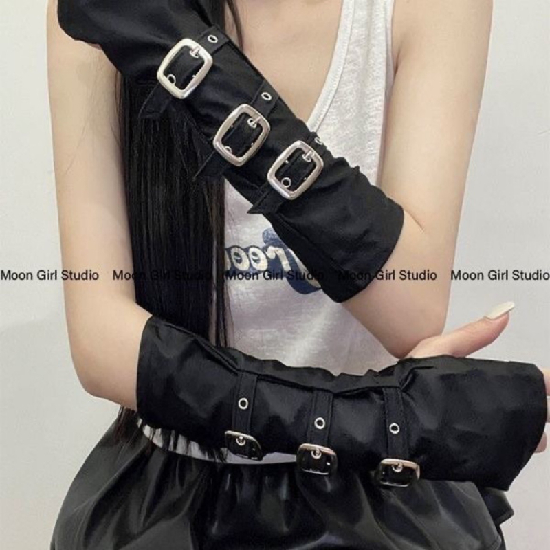 Полупалчести пънк ръкавици с метална катарама и маншета – Huirong, лято, стил Пънк