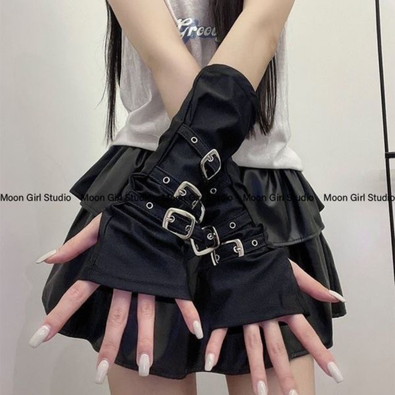 Полупалчести пънк ръкавици с метална катарама и маншета – Huirong, лято, стил Пънк