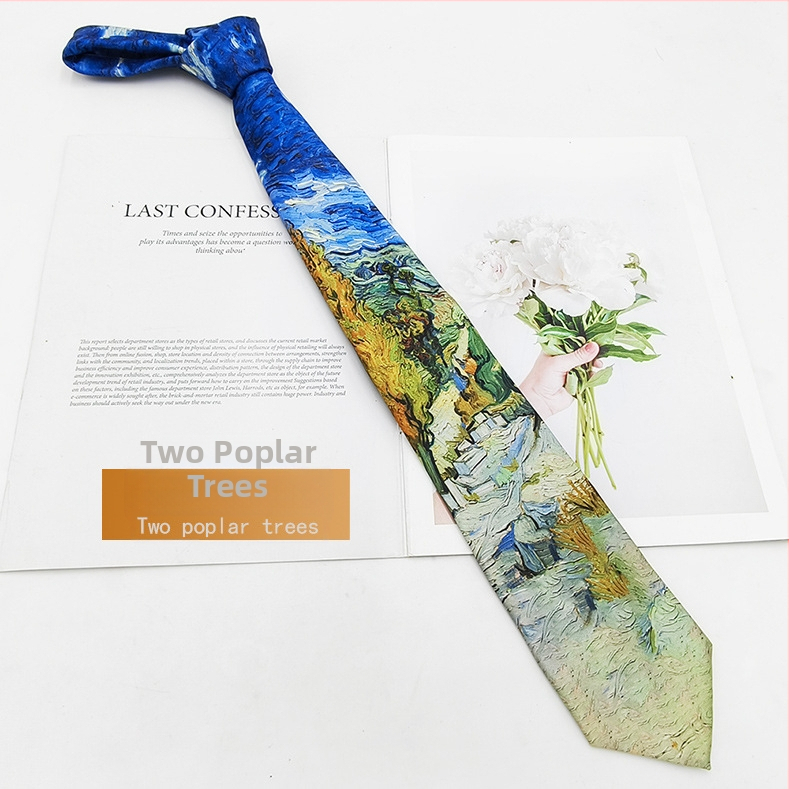 Γραβάτα πολυεστερ-μετάξι με εκτύπωση ελαιογραφίας, unisex, μοντέρνο στυλ, 8×145 εκ., εκτύπωση