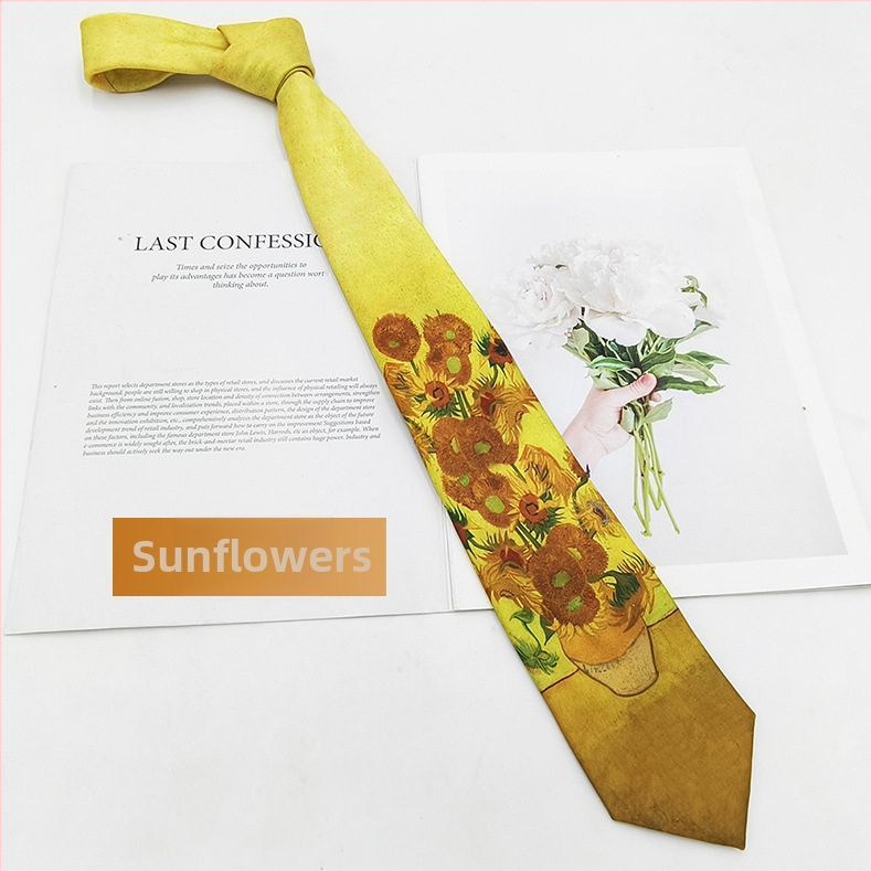 Γραβάτα πολυεστερ-μετάξι με εκτύπωση ελαιογραφίας, unisex, μοντέρνο στυλ, 8×145 εκ., εκτύπωση