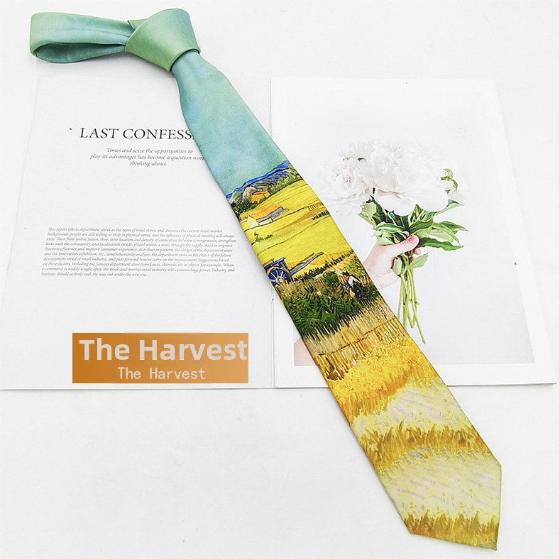 Γραβάτα πολυεστερ-μετάξι με εκτύπωση ελαιογραφίας, unisex, μοντέρνο στυλ, 8×145 εκ., εκτύπωση