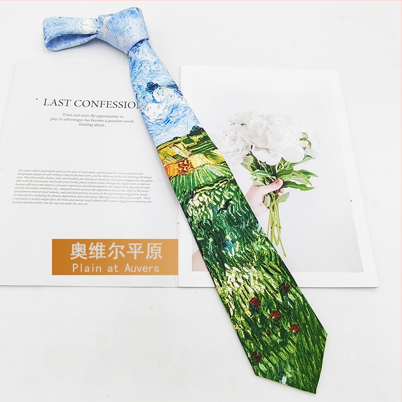 Γραβάτα πολυεστερ-μετάξι με εκτύπωση ελαιογραφίας, unisex, μοντέρνο στυλ, 8×145 εκ., εκτύπωση