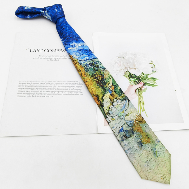 Γραβάτα πολυεστερ-μετάξι με εκτύπωση ελαιογραφίας, unisex, μοντέρνο στυλ, 8×145 εκ., εκτύπωση