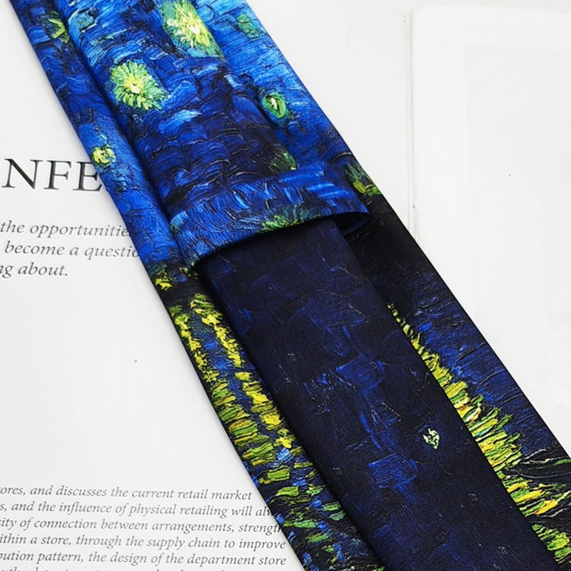 Γραβάτα πολυεστερ-μετάξι με εκτύπωση ελαιογραφίας, unisex, μοντέρνο στυλ, 8×145 εκ., εκτύπωση