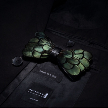 Παπιγιόν με φτερά - Χειροποίητο, επίπεδου σχήματος κεφαλής, ανδρικό μοντέλο, επένδυση PU δέρμα, ατομική συσκευασία