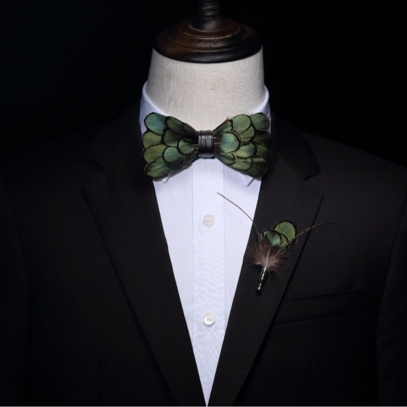 Παπιγιόν με φτερά - Χειροποίητο, επίπεδου σχήματος κεφαλής, ανδρικό μοντέλο, επένδυση PU δέρμα, ατομική συσκευασία