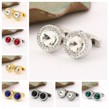 Медни копчета за ръкавели, Френски стил, унисекс, геометричен модел, с инкрустирани бели кристали