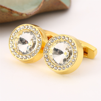 Медни копчета за ръкавели, Френски стил, унисекс, геометричен модел, с инкрустирани бели кристали