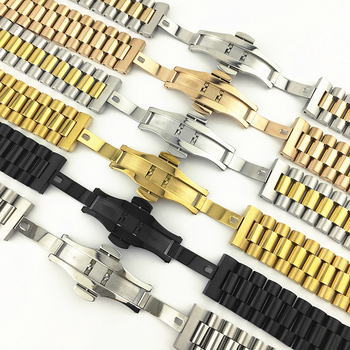 Ανοξείδωτη ζώνη ρολογιού από ατσάλι με καμπύλη κούμπωμα, Huanjie strap, συμβατή με όλα, ελαφρύ πολυτελές στυλ