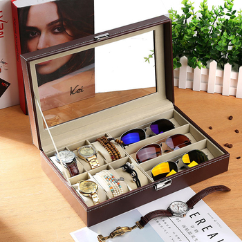 Κουτί για ρολόγια, γυαλιά και κοσμήματα με διαφανές καπάκι — ανθεκτικό στη σκόνη, κατασκευή από χαρτί, στυλ αγροτικό, οργάνωση κοσμημάτων