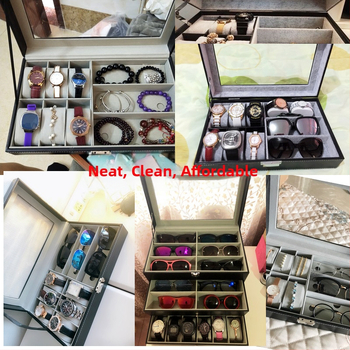 Κουτί για ρολόγια, γυαλιά και κοσμήματα με διαφανές καπάκι — ανθεκτικό στη σκόνη, κατασκευή από χαρτί, στυλ αγροτικό, οργάνωση κοσμημάτων