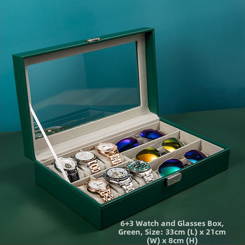 Κουτί για ρολόγια, γυαλιά και κοσμήματα με διαφανές καπάκι — ανθεκτικό στη σκόνη, κατασκευή από χαρτί, στυλ αγροτικό, οργάνωση κοσμημάτων