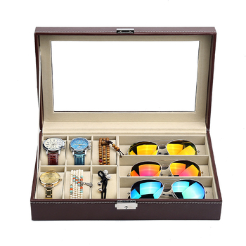 Κουτί για ρολόγια, γυαλιά και κοσμήματα με διαφανές καπάκι — ανθεκτικό στη σκόνη, κατασκευή από χαρτί, στυλ αγροτικό, οργάνωση κοσμημάτων
