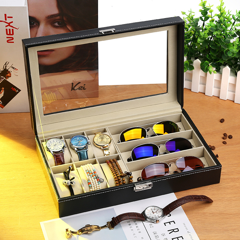 Κουτί για ρολόγια, γυαλιά και κοσμήματα με διαφανές καπάκι — ανθεκτικό στη σκόνη, κατασκευή από χαρτί, στυλ αγροτικό, οργάνωση κοσμημάτων