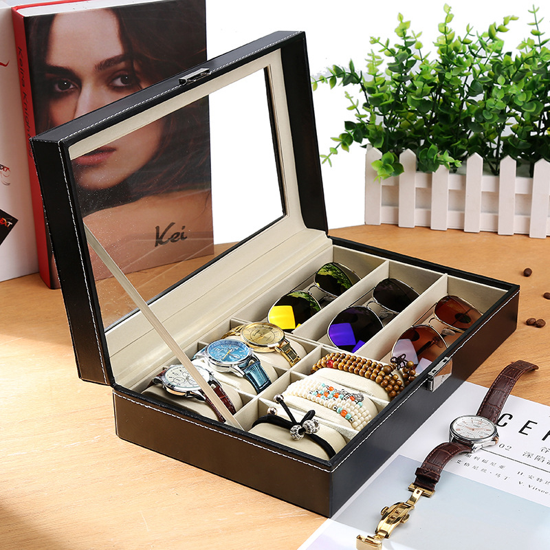 Κουτί για ρολόγια, γυαλιά και κοσμήματα με διαφανές καπάκι — ανθεκτικό στη σκόνη, κατασκευή από χαρτί, στυλ αγροτικό, οργάνωση κοσμημάτων
