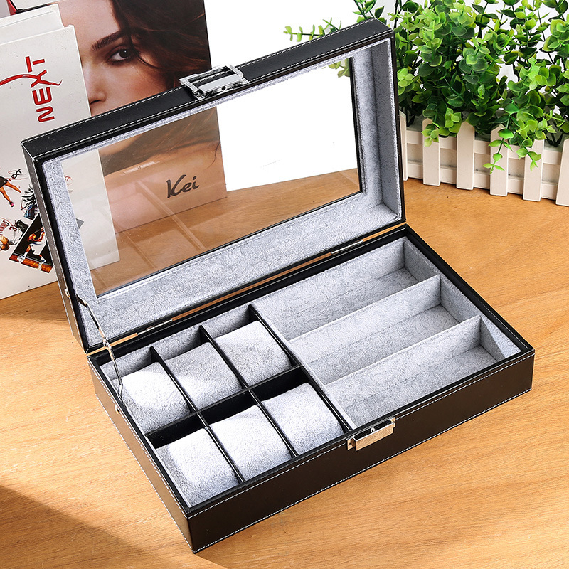 Κουτί για ρολόγια, γυαλιά και κοσμήματα με διαφανές καπάκι — ανθεκτικό στη σκόνη, κατασκευή από χαρτί, στυλ αγροτικό, οργάνωση κοσμημάτων