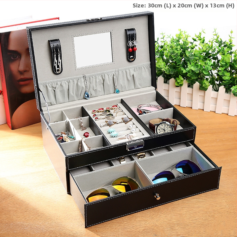 Κουτί για ρολόγια, γυαλιά και κοσμήματα με διαφανές καπάκι — ανθεκτικό στη σκόνη, κατασκευή από χαρτί, στυλ αγροτικό, οργάνωση κοσμημάτων