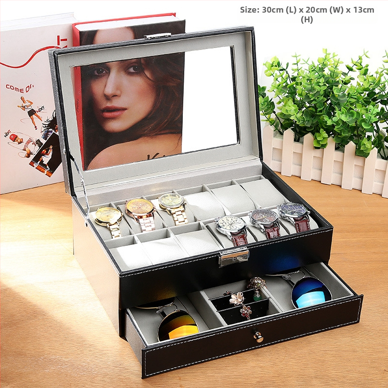 Κουτί για ρολόγια, γυαλιά και κοσμήματα με διαφανές καπάκι — ανθεκτικό στη σκόνη, κατασκευή από χαρτί, στυλ αγροτικό, οργάνωση κοσμημάτων