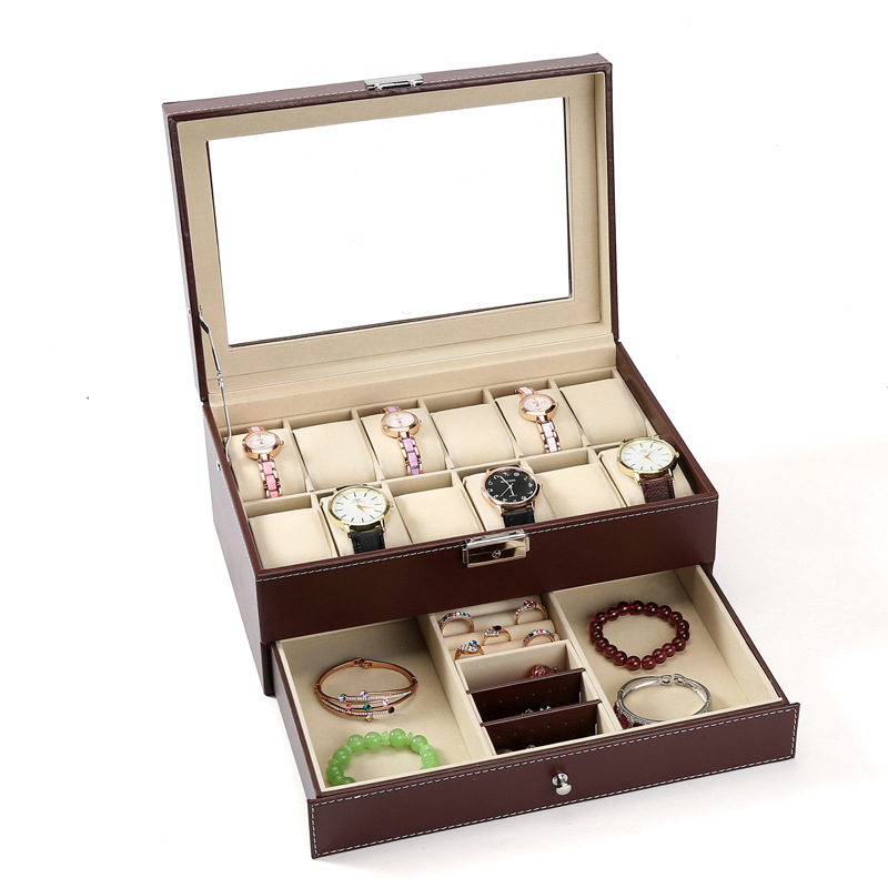 Κουτί για ρολόγια, γυαλιά και κοσμήματα με διαφανές καπάκι — ανθεκτικό στη σκόνη, κατασκευή από χαρτί, στυλ αγροτικό, οργάνωση κοσμημάτων