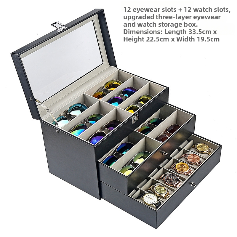 Κουτί για ρολόγια, γυαλιά και κοσμήματα με διαφανές καπάκι — ανθεκτικό στη σκόνη, κατασκευή από χαρτί, στυλ αγροτικό, οργάνωση κοσμημάτων